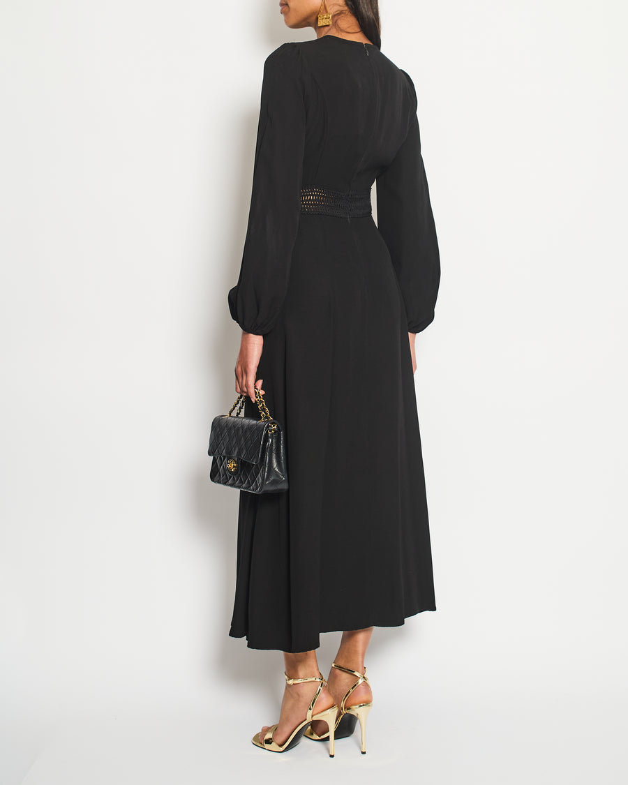 Zimmermann Black Long-Sleeve Midi Dress with Waist Detailing Size 1 (UK 10)