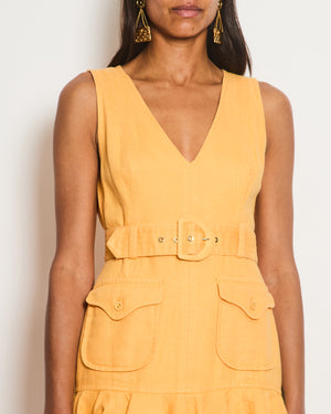Zimmermann Light Orange Linen Mini Sleeveless Dress with Belt Detail Size 1 (UK 10)