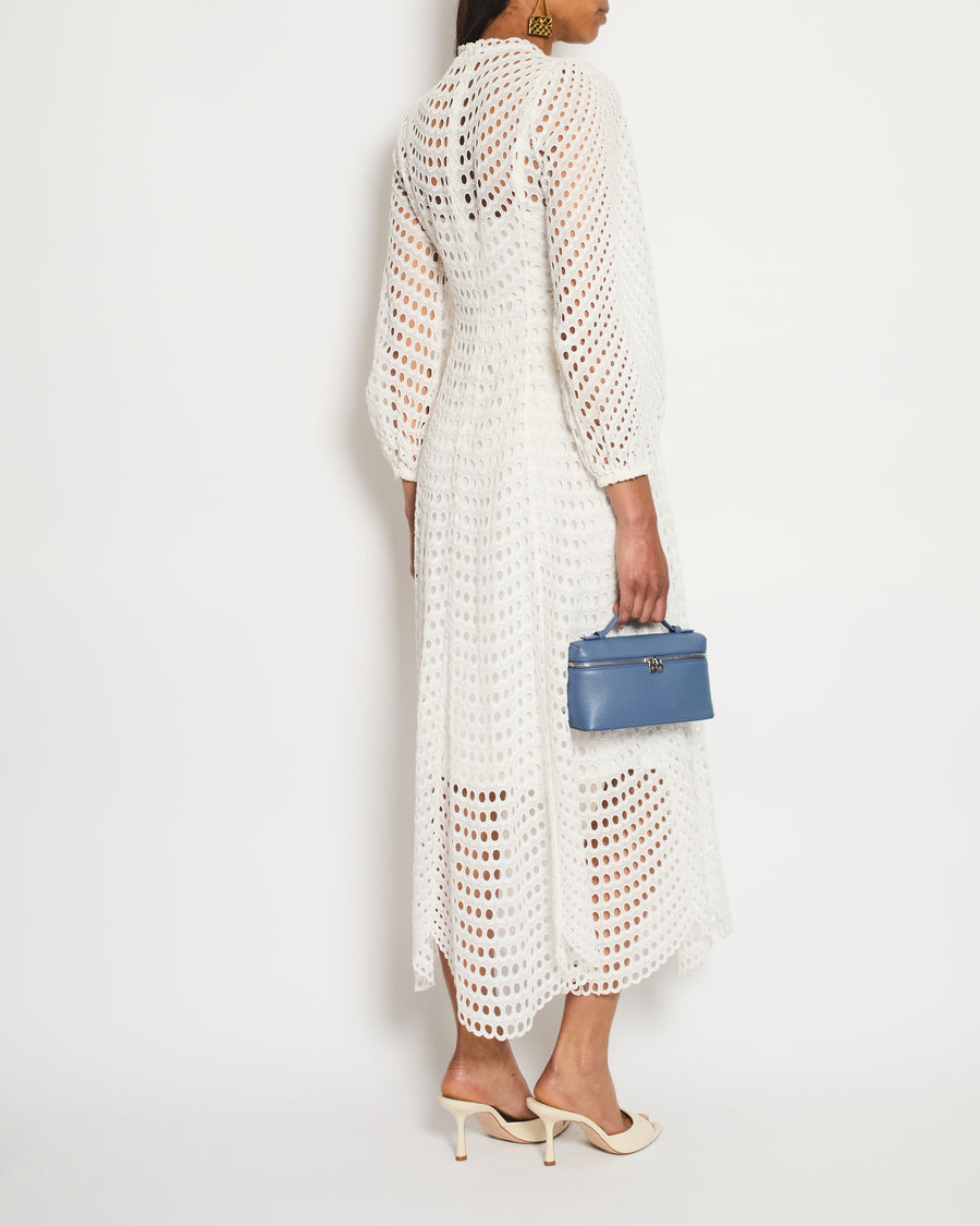 Zimmermann White Cotton Long-Sleeve Perforated Midi Dress Size 1 (UK 10)
