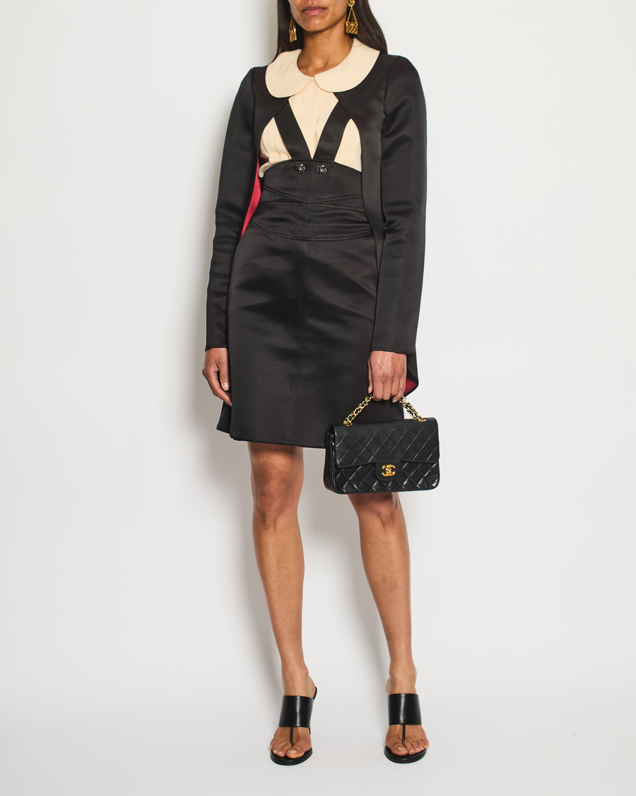Chanel 08A Black, Cream Silk Jacket, Top and Dress Three-Piece Set with CC Logo Buttons Size FR 36 (UK 8)