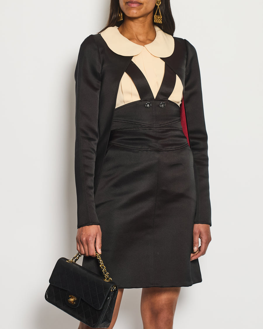 Chanel 08A Black, Cream Silk Jacket, Top and Dress Three-Piece Set with CC Logo Buttons Size FR 36 (UK 8)