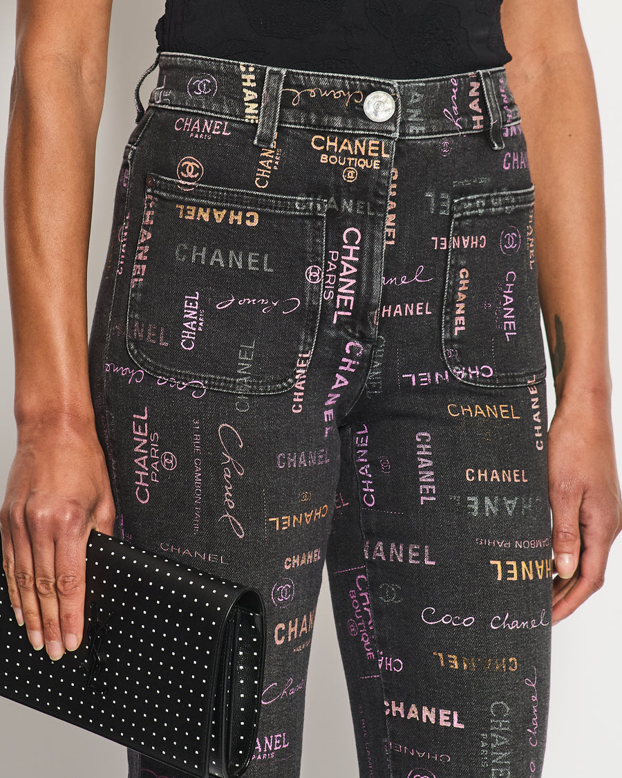 Chanel 22/P Black Logo Skinny Jeans with Pocket Detail Size FR 34 (UK 6)