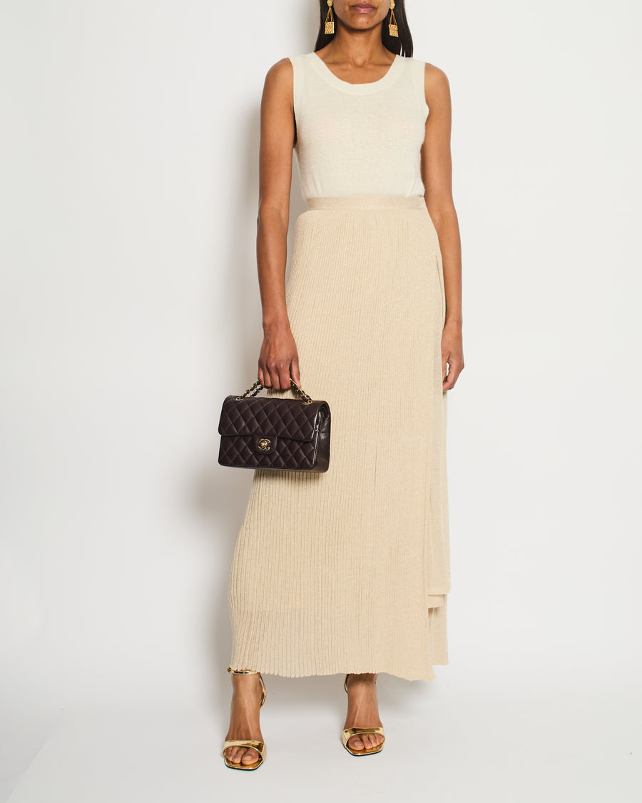 Christian Dior Gold Pleated Midi Skirt with Glitter Detail Size FR 34 (UK 6)
