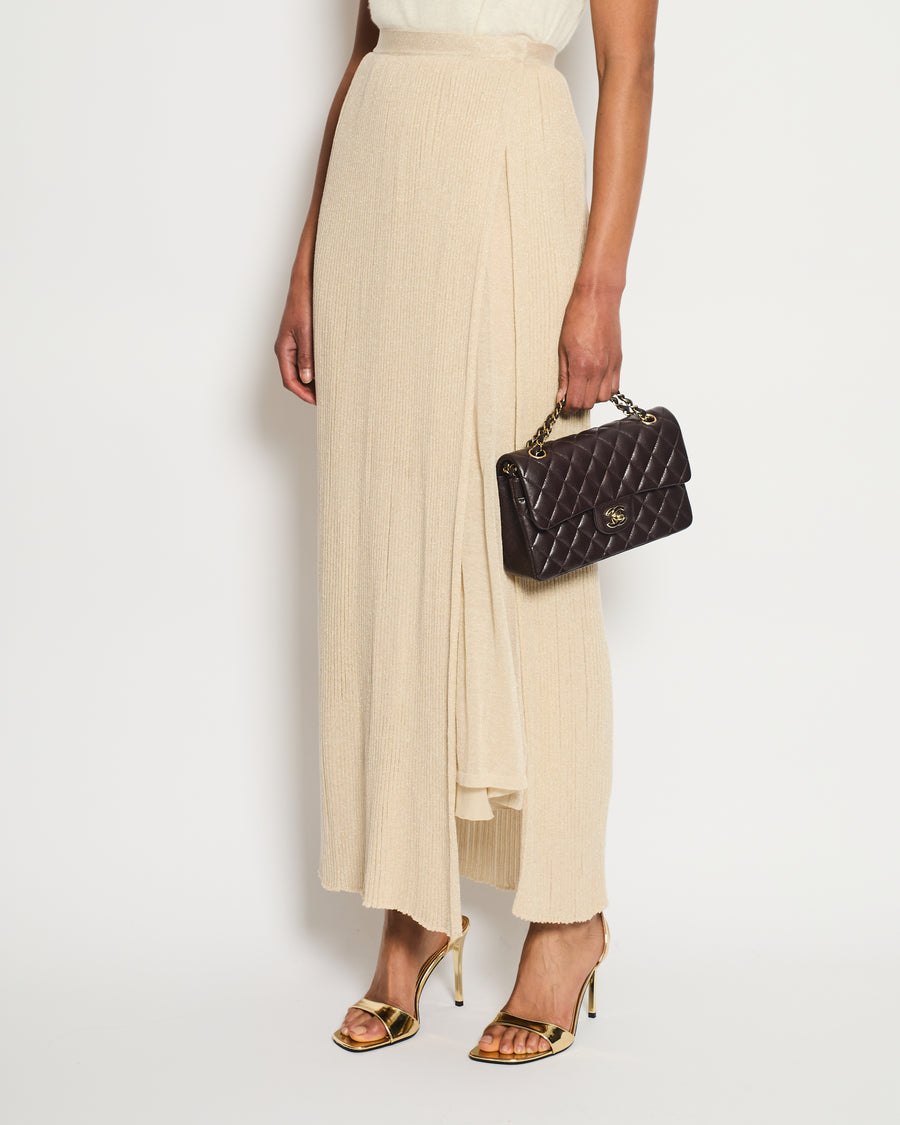 Christian Dior Gold Pleated Midi Skirt with Glitter Detail Size FR 34 (UK 6)