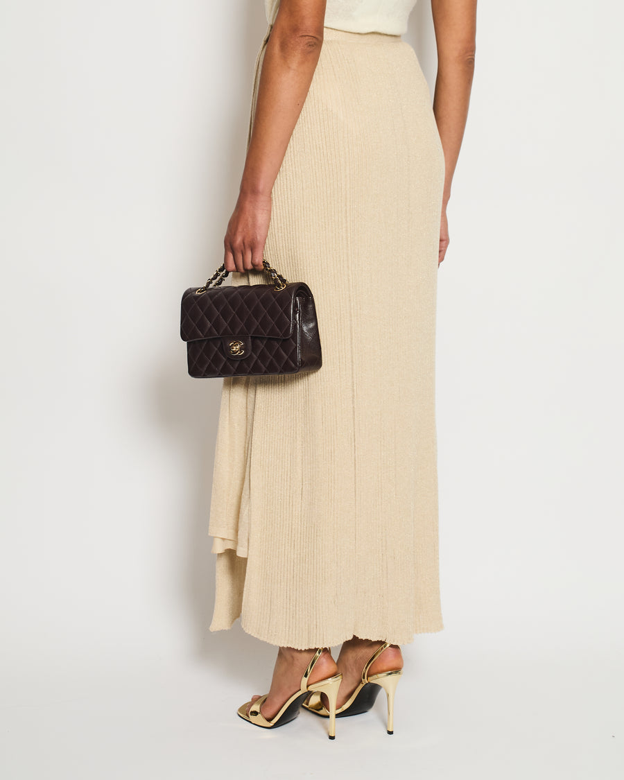 Christian Dior Gold Pleated Midi Skirt with Glitter Detail Size FR 34 (UK 6)