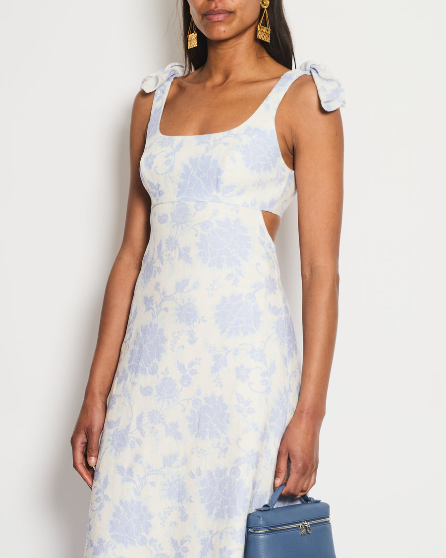 Zimmermann Lilac Strap Floral Midi Dress with Bow Detail Size 0 (UK 8)