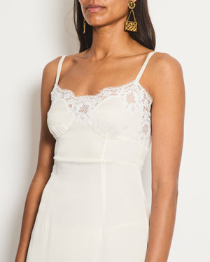Dolce & Gabbana White Silk Midi Strap Dress with Lace Detail Size IT 38 (UK 6)