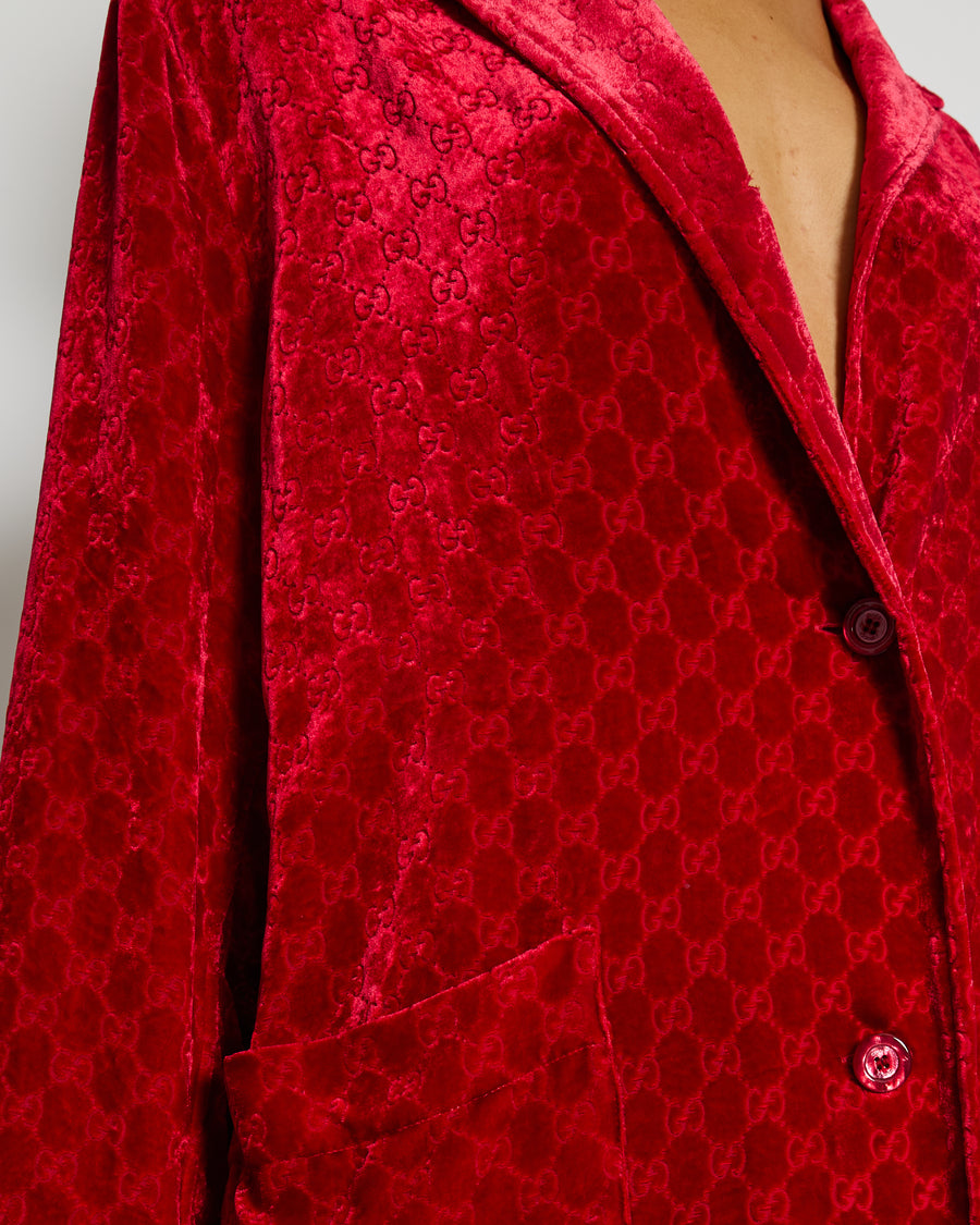 Gucci Red Velvet Long Sleeve GG Monogram Shirt Size IT 38 (UK 6)