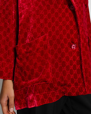 Gucci Red Velvet Long Sleeve GG Monogram Shirt Size IT 38 (UK 6)