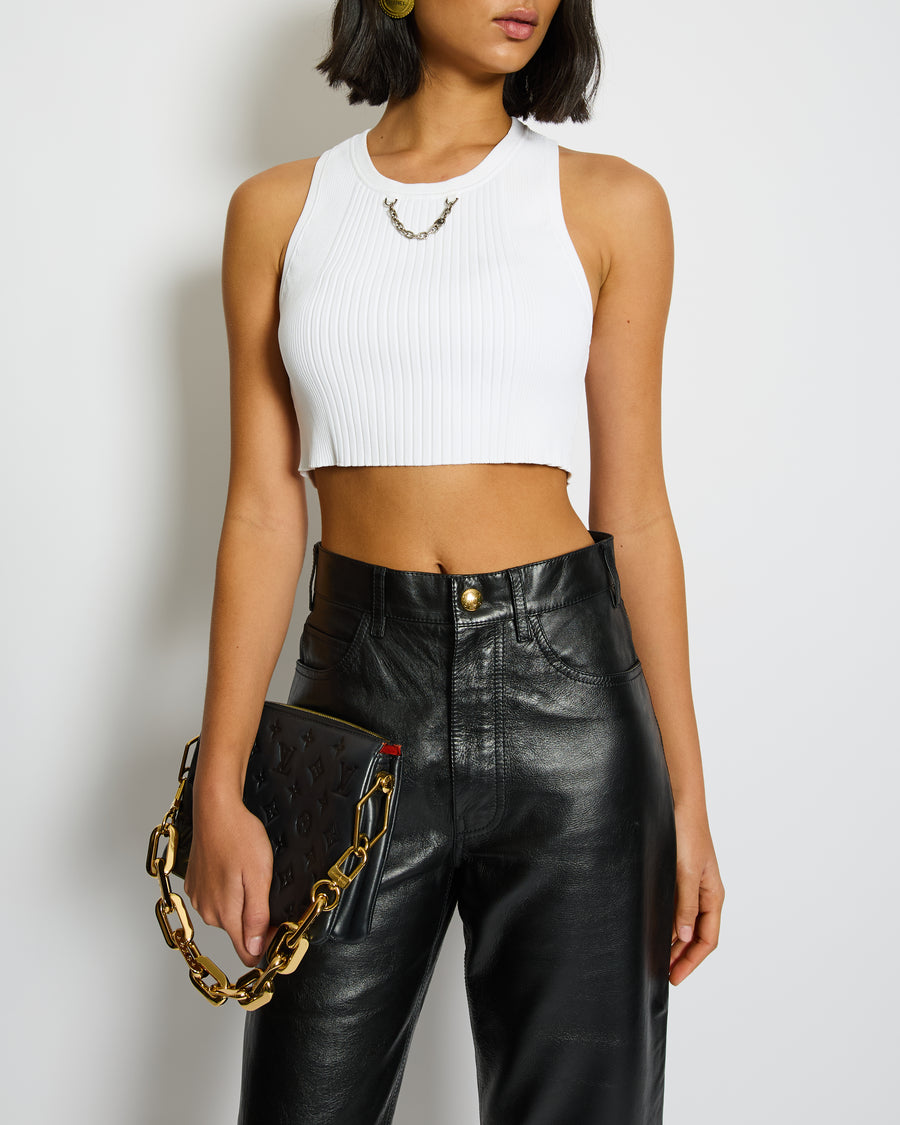 Louis Vuitton White Sleeveless Cropped Top with Logo Chain Detail Size S (UK 8) RRP £880