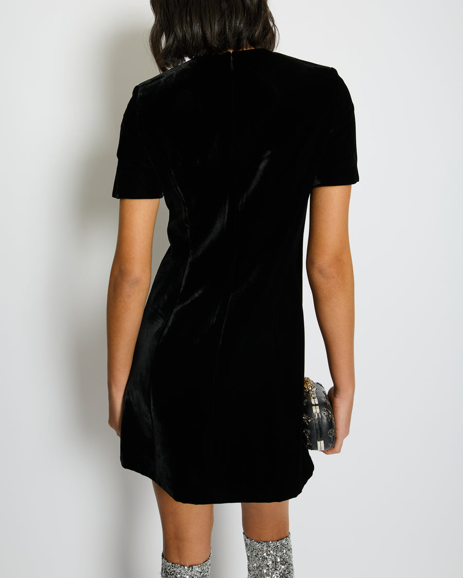 Saint Laurent Black Velvet Short-Sleeve Mini Dress Size FR 34 (UK 6)
