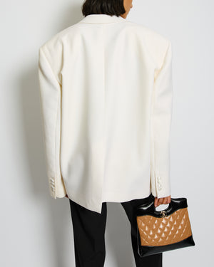 Magda Butrym Cream Satin Oversized Blazer Jacket with Padded Shoulders Size FR 34 (UK 6) RRP £2,070
