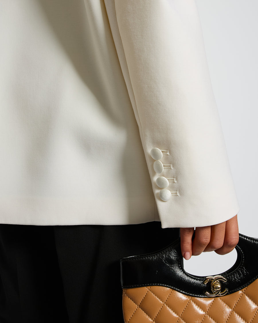 Magda Butrym Cream Satin Oversized Blazer Jacket with Padded Shoulders Size FR 34 (UK 6) RRP £2,070