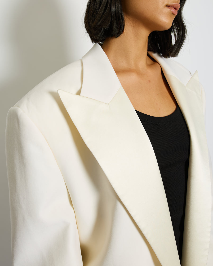 Magda Butrym Cream Satin Oversized Blazer Jacket with Padded Shoulders Size FR 34 (UK 6) RRP £2,070