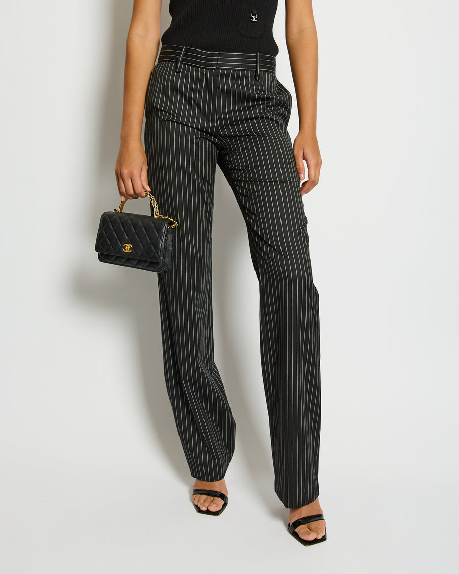Magda Butrym Black Striped Wool Trousers Size FR 34 (UK 6) RRP £700