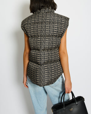 Celine Black and Beige Sleeveless Puffer Jacket with Logo Prints Size XS (UK 6)