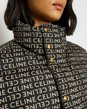 Celine Black and Beige Sleeveless Puffer Jacket with Logo Prints Size XS (UK 6)
