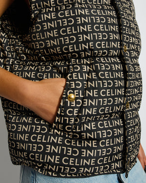 Celine Black and Beige Sleeveless Puffer Jacket with Logo Prints Size XS (UK 6)