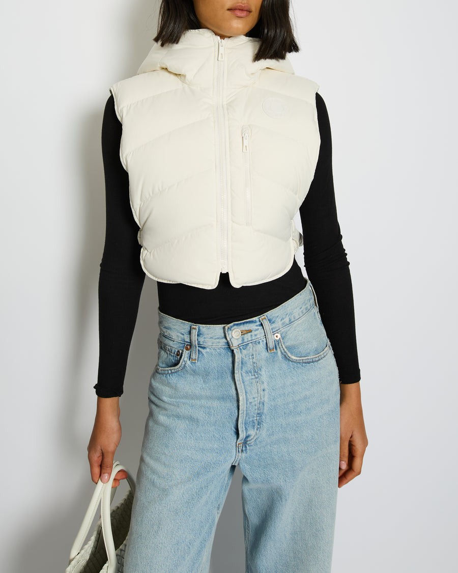 Hermès White Sleeveless Cropped Puffer Jacket with Logo Detail Size FR 38 (UK 10) RRP £2,400