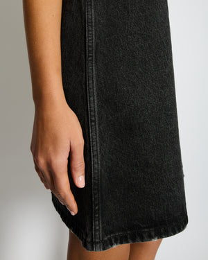 Prada Black Denim Mini Dress with Logo Detail and Distressed Hem Size IT 38 (UK 6)