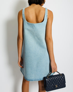 Prada Black Light Blue Mini Dress with Logo Detail and Distressed Hem Size IT 38 (UK 6)