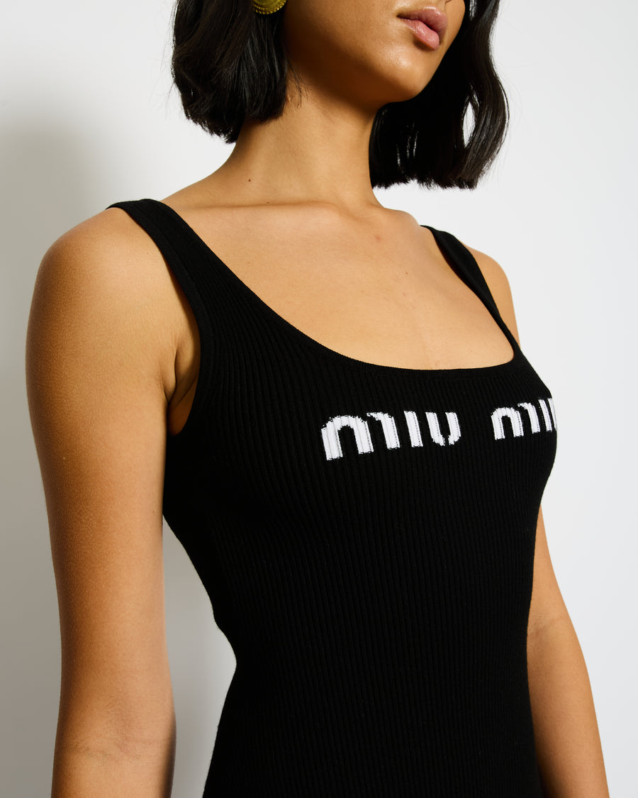 Miu Miu Black Ribbed Strap Midi Dress Size IT 38 (UK 6)