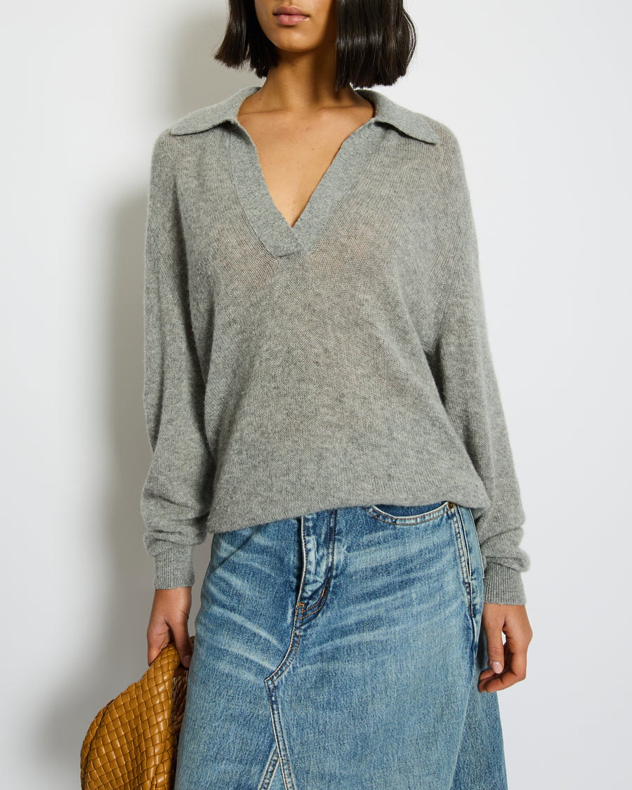 Khaite Grey V-Neck Long Sleeve Jumper Size S (UK 8)