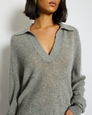 Khaite Grey V-Neck Long Sleeve Jumper Size S (UK 8)