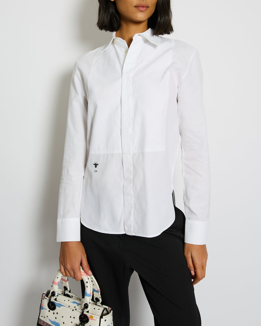 Christian Dior White Button Down Shirt with Bee "CD" Logo Shirt Size FR 36 (UK 8)