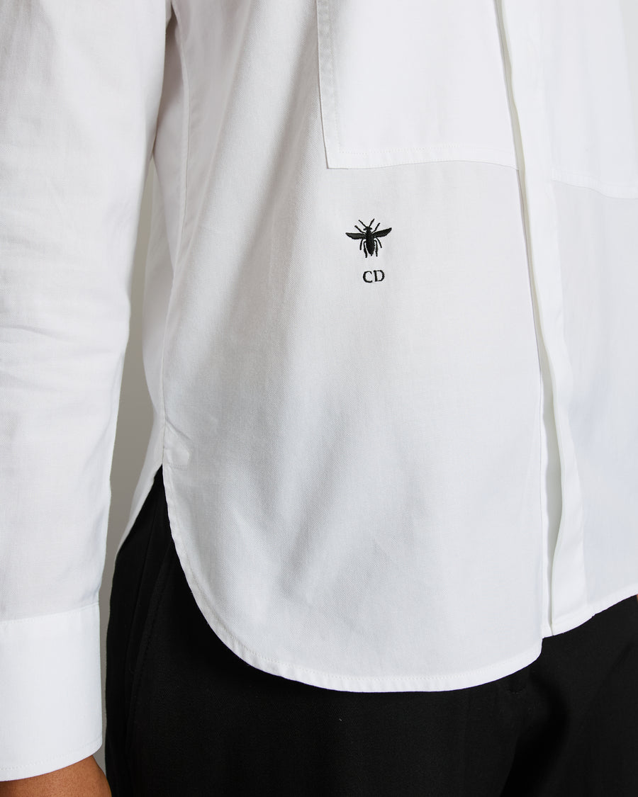 Christian Dior White Button Down Shirt with Bee "CD" Logo Shirt Size FR 36 (UK 8)