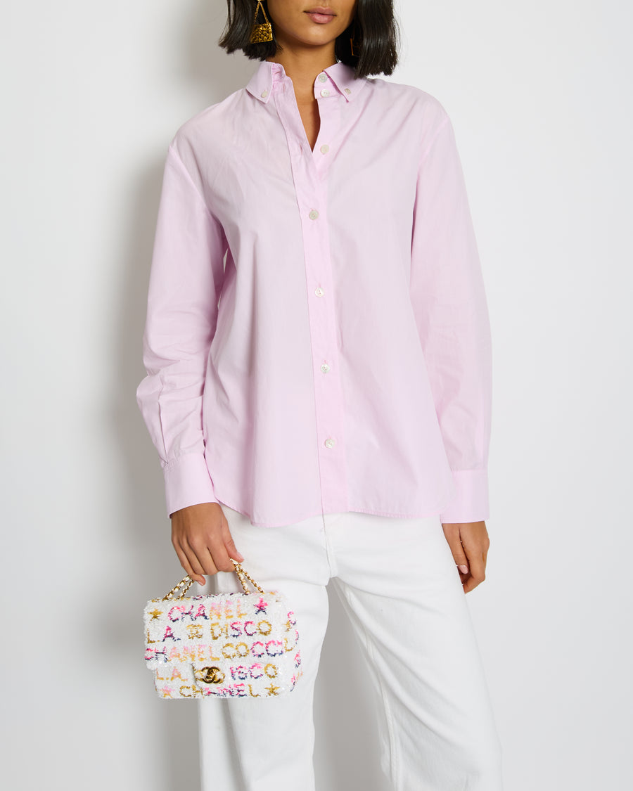 Chanel 24/B Pink Button Down Shirt with Logo Button Detail Size FR 36 (UK 8)