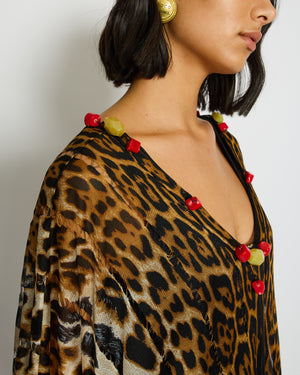 Yves Saint Laurent Brown Leopard Print Beach Cover Up with Stone Tassel Detail Size M (UK 10)