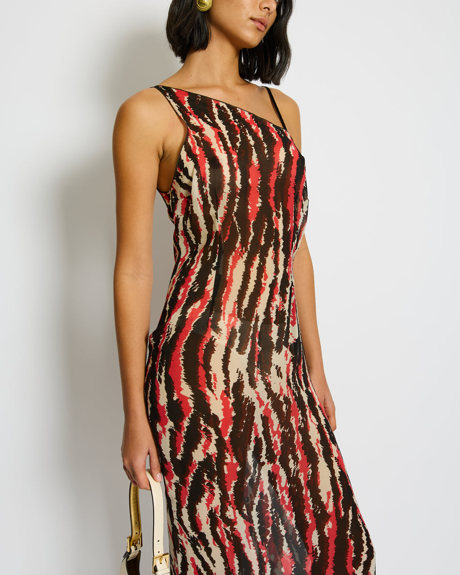 Missoni Red One Shoulder Printed Midi Dress Size IT 38 (UK 6)
