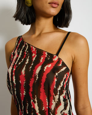 Missoni Red One Shoulder Printed Midi Dress Size IT 38 (UK 6)