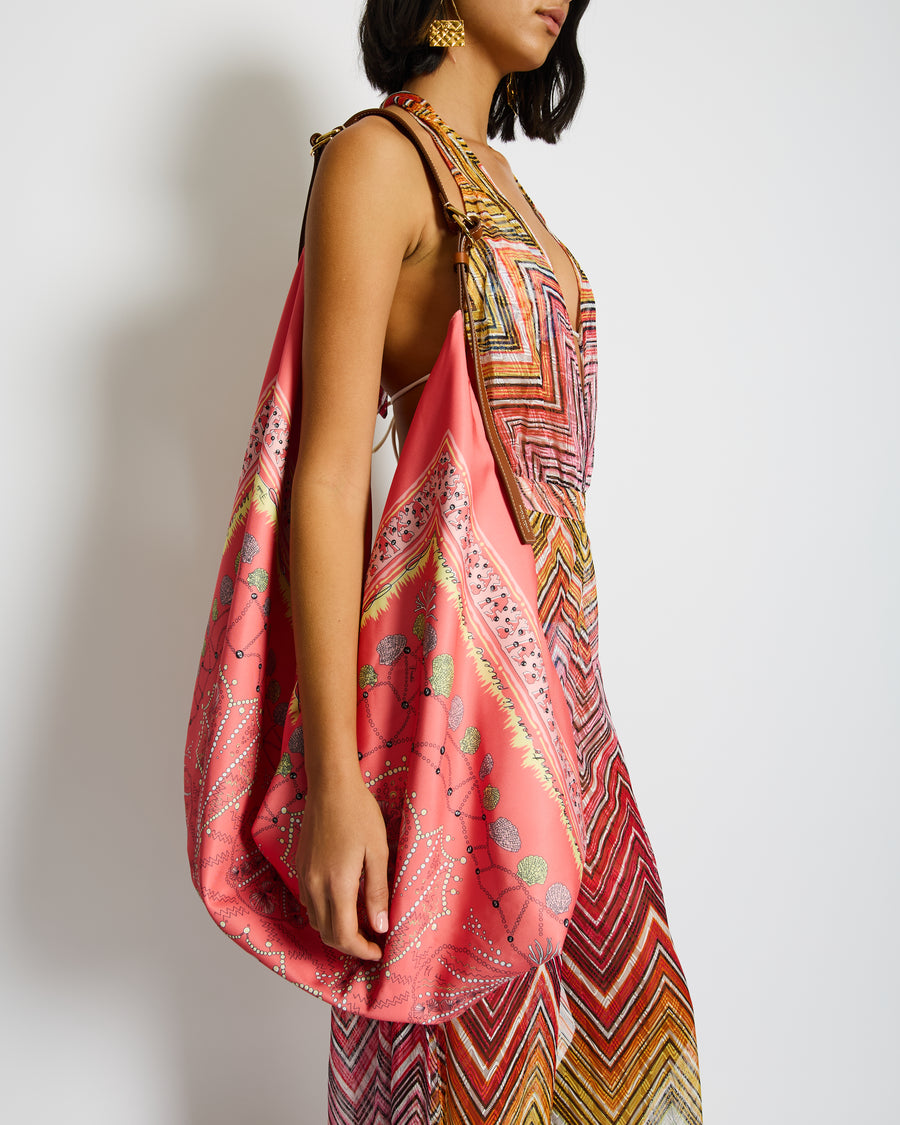 Emilio Pucci Pink Seashell Scarf Beach Bag with Leather Detail