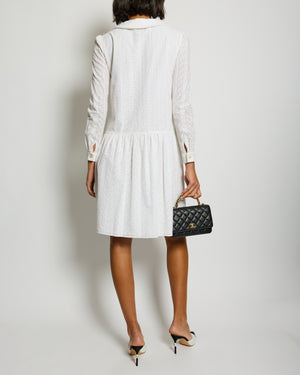 Saint Laurent White Embroidered Long-Sleeve Mini Dress with Collar Detail Size M (UK 10)