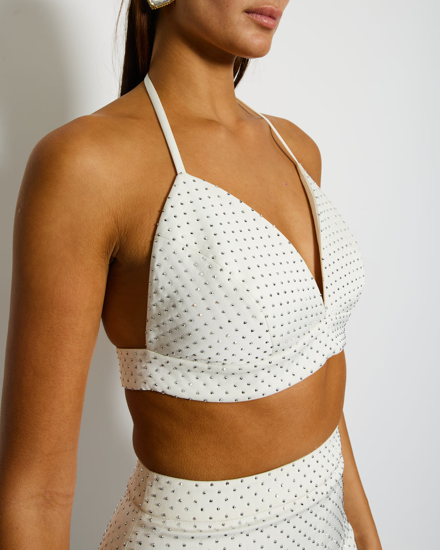 Nadine Merabi White Bra Top with Silver Rhinestone Embellishment Size S/M (UK 8/10)