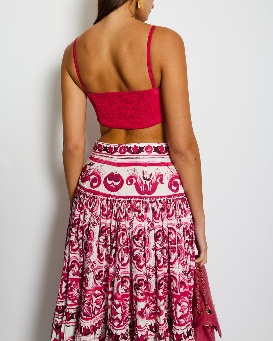 Chanel 21K Raspberry Pink Silk CC Logo Printed Bralette Top with Crystal Details Size FR 38 (UK 10)