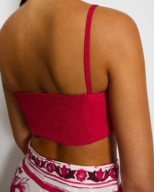 Chanel 21K Raspberry Pink Silk CC Logo Printed Bralette Top with Crystal Details Size FR 38 (UK 10)