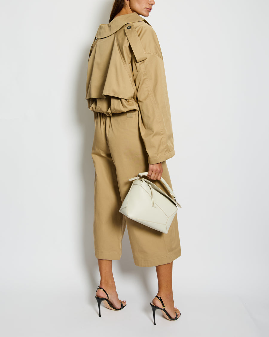 Loewe Beige Cropped Trench Jacket with Ribbed Hemline and Trouser Set Size FR 36 (UK 8) Trouser Size M (UK 10)