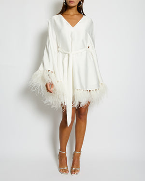 Nadine Merabi Lorenna White Mini Dress with Feather Detail Size S (UK 8)