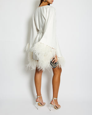 Nadine Merabi Lorenna White Mini Dress with Feather Detail Size S (UK 8)