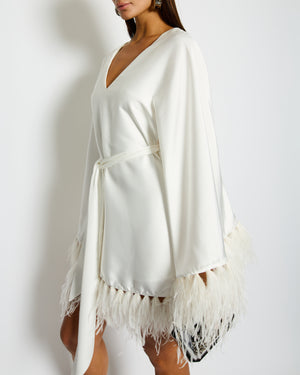 Nadine Merabi Lorenna White Mini Dress with Feather Detail Size S (UK 8)