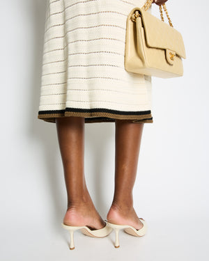 Fendi Cream Crochet Midi Skirt with Black and Brown Trim Detail Size IT 42 (UK 10)
