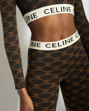 Céline Brown Triomphe Monogram Crop Top and Shorts Set with Logo Waistband Details Size XS (UK 6)