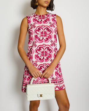 Dolce & Gabbana White and Pink Maiolica Sleeveless Mini Dress Size IT 38 (UK 6)