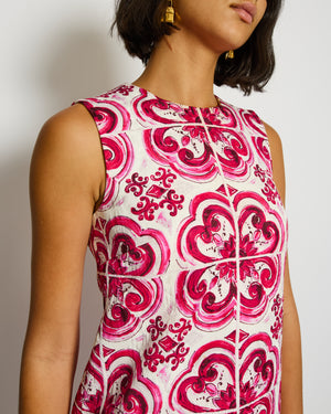 Dolce & Gabbana White and Pink Maiolica Sleeveless Mini Dress Size IT 38 (UK 6)