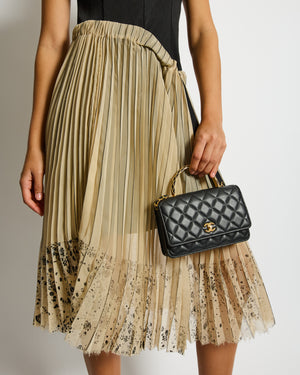 Fendi Black Sleeveless Asymmetric Midi Dress with Beige Pleated Skirt Detail Size IT 44 (UK 12)