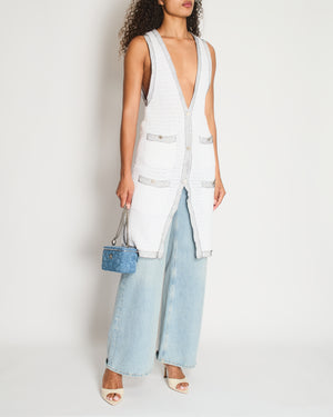 Chanel White Long Line Button Down Vest with Pocket Detail FR 38 (UK 10)