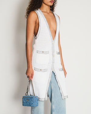 Chanel White Long Line Button Down Vest with Pocket Detail FR 38 (UK 10)